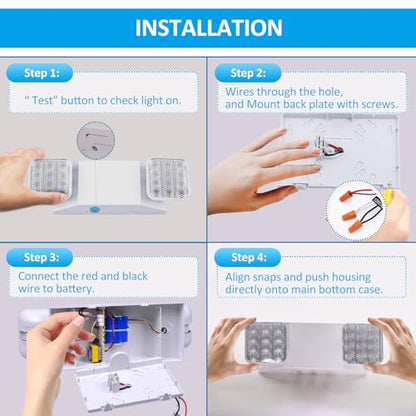 Indoor Emergency Lights with Battery Backup (90 Minutes), 2 Adjustable LED Heads of Power Outage, Wall Mount, Hard Wired, Test Switch and Charge Indicator 120-277V, Fire Resistant (UL 94V-0) 4 Pack.