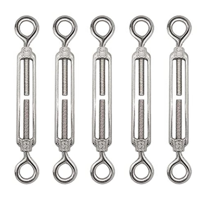 M6 Eye & Eye Turnbuckle, 304 Stainless Steel Turnbuckle Heavy Duty Wire Rope Tension 5 Pcs - style: Eye & Eye-M-6