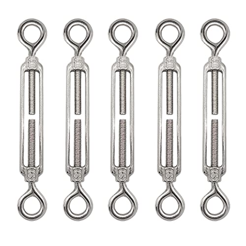 M6 Eye & Eye Turnbuckle, 304 Stainless Steel Turnbuckle Heavy Duty Wire Rope Tension 5 Pcs - style: Eye & Eye-M-6