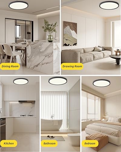 6pack 12 Inch Flush Mount Ceiling Light, 24w Led Ceiling Light, 3000k/4000k/6000k Selectable 2520lm Ceiling Lights, Super Slim Led Light Fixture For Bedroom Kitchen Living Dining Room Office (Black) - color: Black, size: Standard-12Inch-6Pack