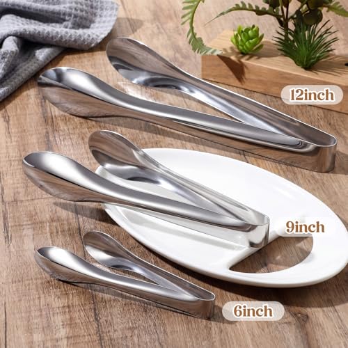 2 Pack Silver Polished Serving Tongs 6 Inch,9 Inch - color: Silver, size: 6 Inch, 9 Inch