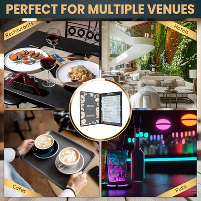 10 Pack Menu Covers 8.5 x 11, 2 Page 4 View Restaurant Menu Holders - size: 2 page