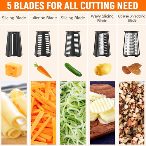 Rotary Cheese Grater Hand Crank, 5-in-1 Vegetable Chopper Spiralizer Slicer - color: Black