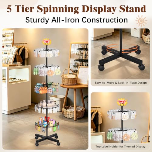 Flenpptly 5-Tier Rotating Display Stand with Round Storage Trays, Black - color: Black