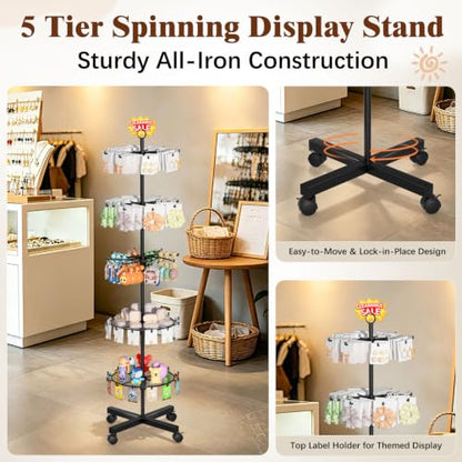 Flenpptly 5-Tier Rotating Display Stand with Round Storage Trays, Black - color: Black
