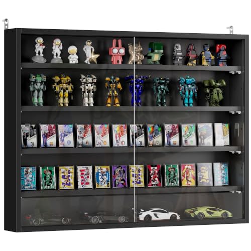 HOMCOM 5-Tier Wall Mounted Display Cabinet Glass Doors Jet Black - color: Jet Black