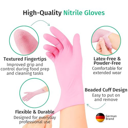 SF ColorTouch Pink Nitrile Gloves 4 Mil – 100 Latex Free Powder Free Gloves for Nail Techs & Salon Use - size: Large
