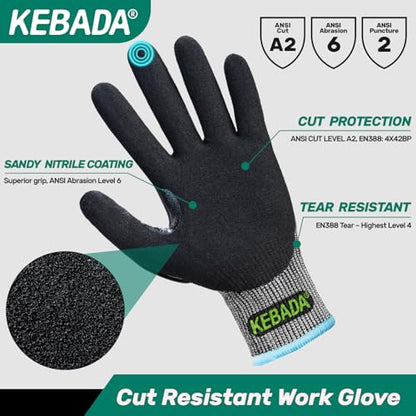 Kebada Impact Protection Gloves, ANSI A2 Cut Resistant, 1/3 Pairs - color: Black (1 Pair), size: Small