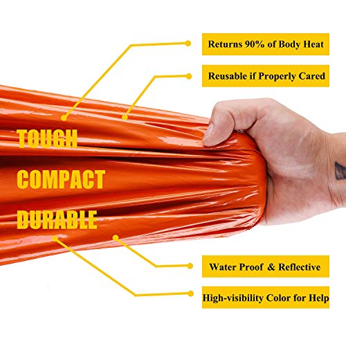 Emergency Sleeping Bag Survival Bivy Sack Use as Emergency Blanket Lightweight Survival Gear for Outdoor Hiking Camping Keep Warm After Earthquakes, Hurricanes and Other disasters - color: Orange-1P