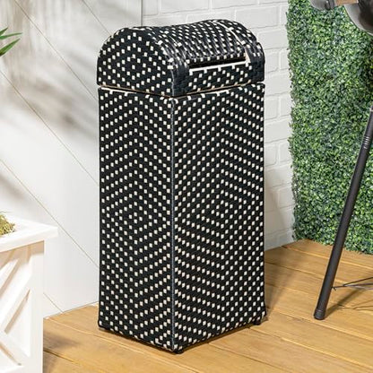 happimess Darla 13 Gal Outdoor Trash Can Swing Top, Dark Navy/White - color: Dark Navy/White, size: 13 Gallons