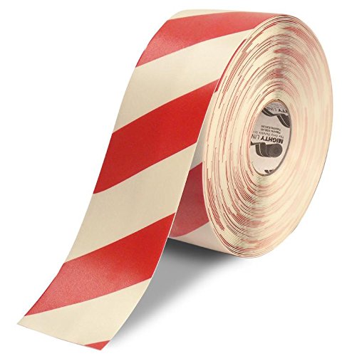 Mighty Line Diagonal Chevron Floor Marking Tape, 4 in White and Red - size: 4 inch, style: White With Red Chevrons