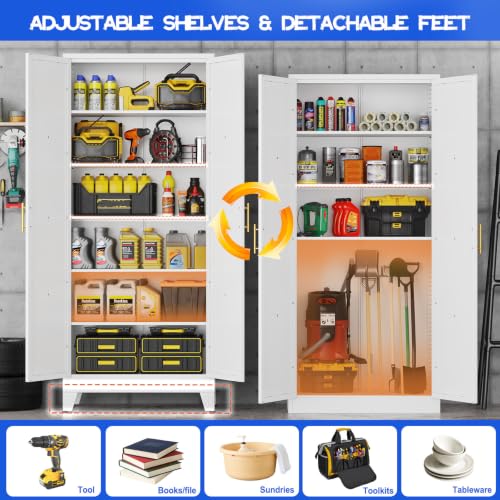GAIOUS 74.8" Tall Kitchen Pantry Cabinet, Metal File Storage Cabinet White - color: White, size: 15.7"D x 31.5"W x 74.8"H