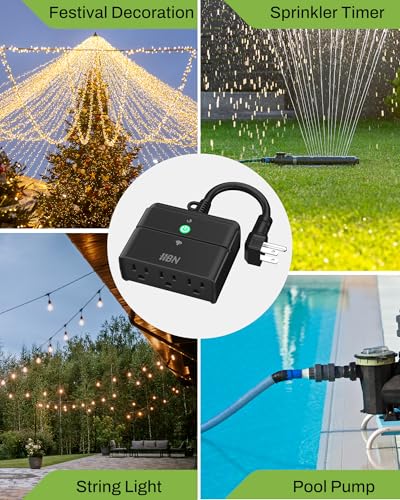 HBN Outdoor Smart Plug, WiFi Smart Outlet Plug with 3 Independently Outlets - style: 3 Outlets-1PC