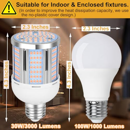30W LED Corn Light Bulb 3000 Lumen Led Corn Bulb 3000K Warm White E26/E27 Base LED Light Bulb for Home Garage Lighting Garage Backyard Office Household