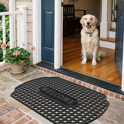 23”x 35” Heavy Duty Rubber Door Mat, Outdoor Non Slip Waterproof Floor Mats for Front Door,Patio,Garage,Driveway,Kitchen and Entrance, Mud Trapping Utility Floor Mat, Rubber Mats with Drainage - color: Black Lantern Shape, size: 23" x 35"