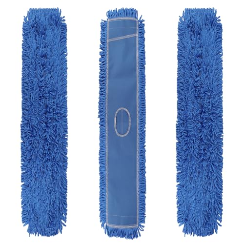 Commercial 48 Inch Dust Mop Head: Replacement Heavy-Duty Sweeper and Janitorial Industrial Dust Mop Head for Floor Cleaning, Office, School, Restaurant, Hospital (3 Pack - Blue) - color: Blue - 48 Inch - 3pack