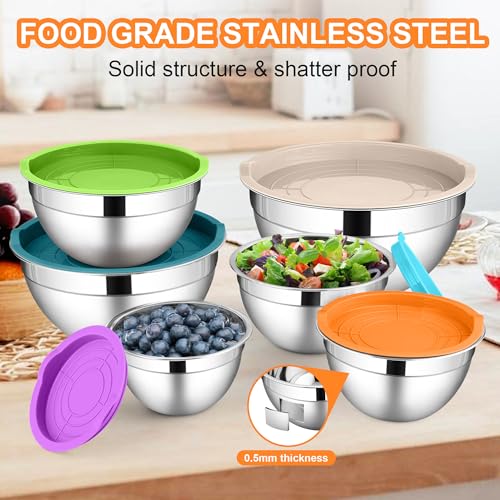 LIANYU 6 PCS Mixing Bowls with Lids Set, Metal Nesting Bowls for Kitchen - color: Colorful, style: Atlas Base with Airtight Lids