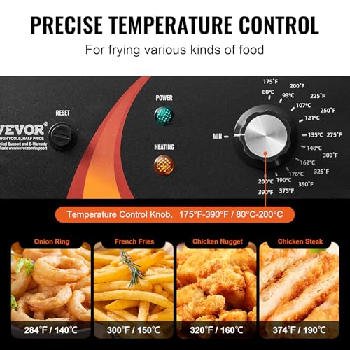 VEVOR Commercial Deep Fryer, 1750W Electric Countertop Fryer with Basket & Height-Adjustable Feet, 12Qt / 11.5L Stainless Steel Single Oil Fryer, Temp Control, Overheat Protection, for Restaurant Use - size: Single Fryer, style: Deep Fryer