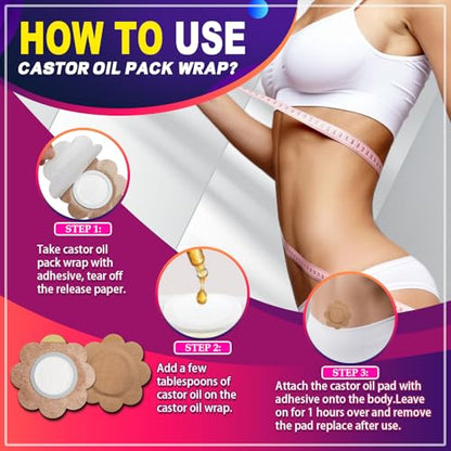 Castor Oil Pack Wrap Patch - Organic Cotton Castor Oil Belly Button Pad, Disposable Self-Adhesive Abdominal Pads, Portable Anti Leakage High Absorbent Patch for Multi-Area Use 50 Pcs - size: 1 Count (Pack of 50)