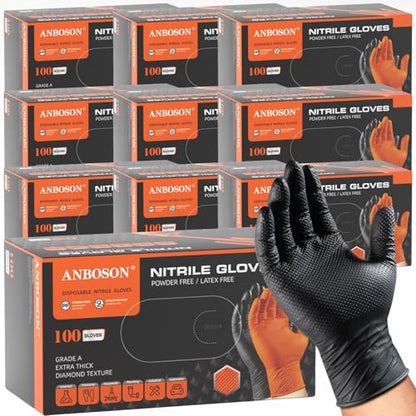 ANBOSON 10 Mil Heavy Duty Mechanic Nitrile Gloves, Black Large 1000 Count - color: Black-1000, size: Large
