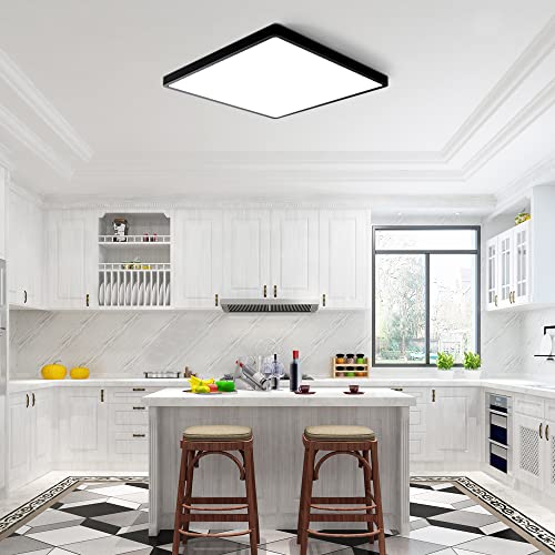 12inch 24W LED Flush Mount Ceiling Light, 5000K Square LED Ceiling Light, Black Flat Panel Lights for Bedroom, Kitchen, Living Room - color: Daylight White, size: Square-Black