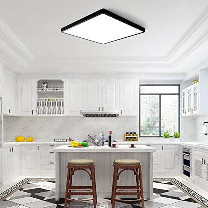 12inch 24W LED Flush Mount Ceiling Light, 4000K Square LED Ceiling Light, Black Flat Panel Lighting for Bedroom, Kitchen, Living Room - color: Neutral White, size: Square-Black