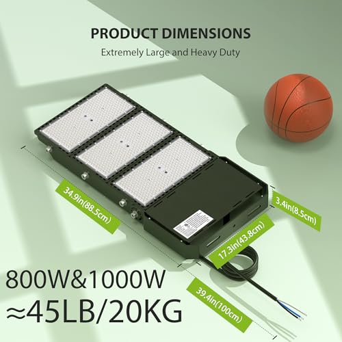STASUN 800W LED Stadium Lights Outdoor – Ultra Series High Power, ETL Certified, 120000LM, 5000K Daylight, 60° Beam, 100-277V, IP67 Waterproof Flood Lights for Arena, Sports Field, Parking Lot - size: 800W