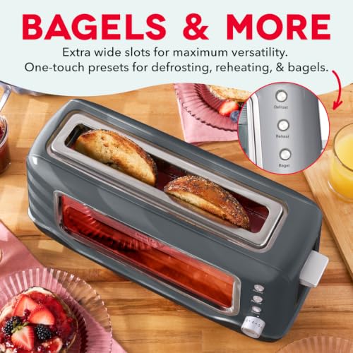 DASH Clear View Toaster: Extra Wide Slot Toaster with See Through Window - Defrost, Reheat + Auto Shut Off Feature for Bagels, Specialty Breads & other Baked Goods - Grey - color: Gray