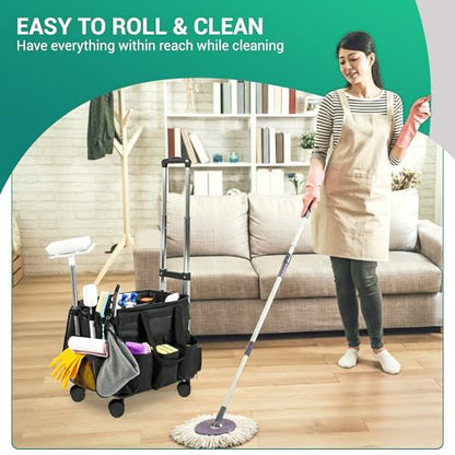 Rolling Cleaning Caddy Bag w/Detachable Trolley & Lid (Black) - color: Black