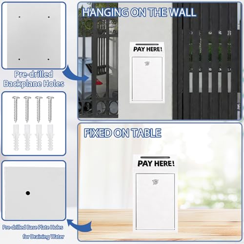 Cash Money Box with Slot – 10.2In Metal Donation Box with Lock for Cash Deposit,Wall Mounted Money Drop with Lock and Slot for Home/Farm/Office/Outdoors (White) - color: White