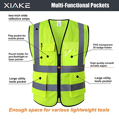 XIAKE Reflective Safety Vest for Men & Women High Visibility Class 2 Vest with Pockets Meets ANSI Standards - color: Yellow Mesh - B525, size: XX-Large