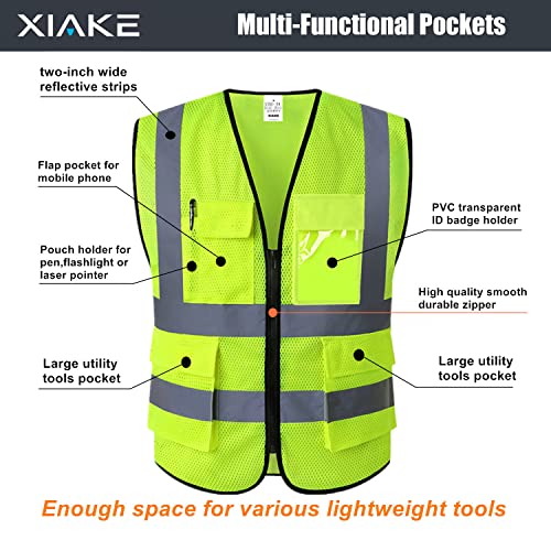 XIAKE Reflective Safety Vest for Men & Women High Visibility Class 2 Vest with Pockets Meets ANSI Standards - color: Yellow Mesh - B525, size: X-Large
