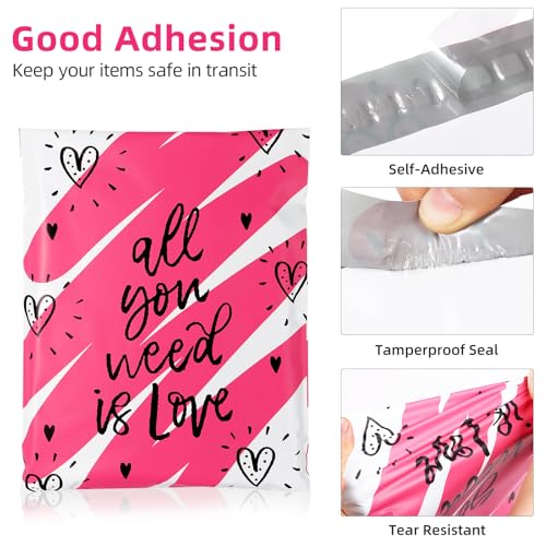10x13 Inch Poly Mailers, Love Heart, 100 Pack Self Sealing - color: Love Heart