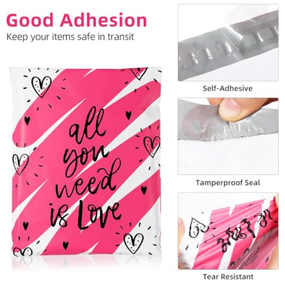 10x13 Inch Poly Mailers, Love Heart, 100 Pack Self Sealing - color: Love Heart