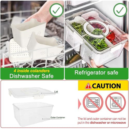 Fruit Storage Containers for Fridge with Lid and Handle, Veggie Tray Bins - color: High-4 Colanders