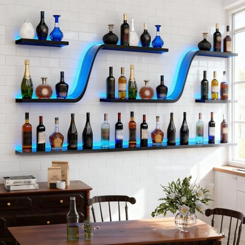 47in Wall Mounted Wine Rack with Blue LED Lights (Black, 120cm) - color: Black, size: 47in