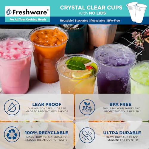 Freshware 24 oz Clear Disposable Plastic Cups, 100 Pack Clear Plastic Cups Tumblers, Heavy-duty Party Glasses, Disposable Cups for Thanksgiving, Halloween, Christmas Party - size: 24 oz. [100-PK]