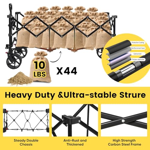 Sekey 300L Extended Collapsible Wagon, 660 lb Capacity, 48 in Long - color: Black