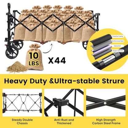 Sekey 300L Extended Collapsible Wagon, 660 lb Capacity, 48 in Long - color: Black