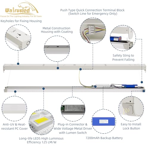 4FT Tri-Level Motion Sensor LED Linear Strip 20W Emergency Output Stairwell Light w/Remote, CCT 20W/40W 125lm/w, Battery Backup, 30K/40K/50K, Dimmable 4 Foot Commercial Shop Ceiling Light Fixture, FCC - size: 4FT 20W 2500lm EM Output
