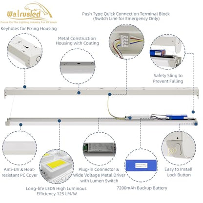 4FT Tri-Level Motion Sensor LED Linear Strip 20W Emergency Output Stairwell Light w/Remote, CCT 20W/40W 125lm/w, Battery Backup, 30K/40K/50K, Dimmable 4 Foot Commercial Shop Ceiling Light Fixture, FCC - size: 4FT 20W 2500lm EM Output