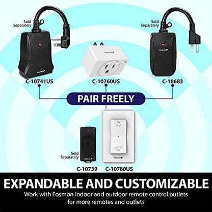 Fosmon Remote Control Outlet Waterproof Outdoor, Wireless Light Switch - color: 2 Grounded Outlet + 2 Remote