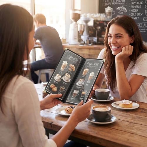 Nicunom 10 Pack Restaurant Menu Covers,4.25" x 11" Clear Menu Holds Double-Stitched Edge Menu Cover 1 Page 2 View Menu Sleeves for Wine Drinks Coffee Bars Restaurant
