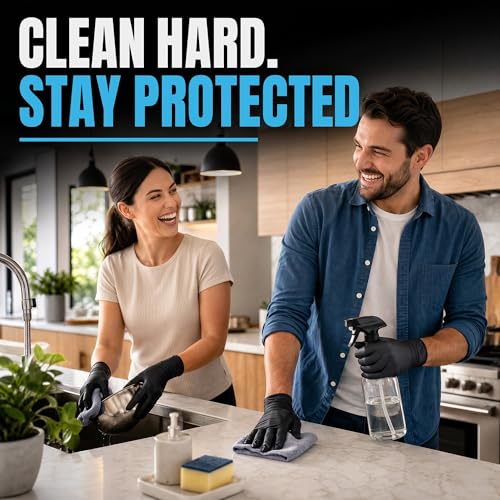 Nitrile Gloves HEAVY DUTY 6 Mil Disposable Rubber Black Gloves Large - size: Large