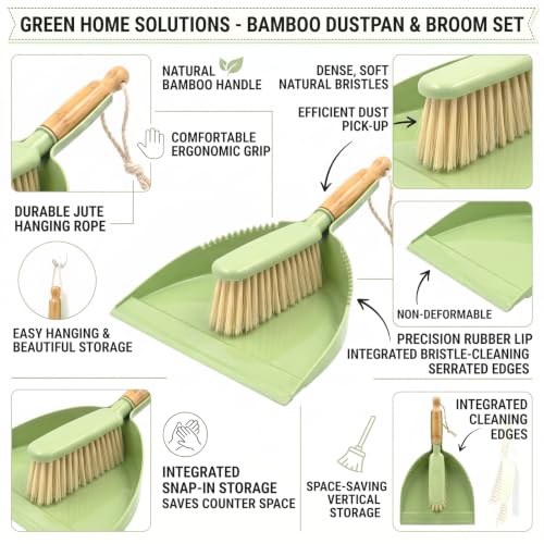 Dust Pan and Brush - Hand Broom Dustpan Set, Broom with Dustpan Como Set, Dustpan and Brush Set for Pet, Car, Dorm, Comping (Green) - color: Green