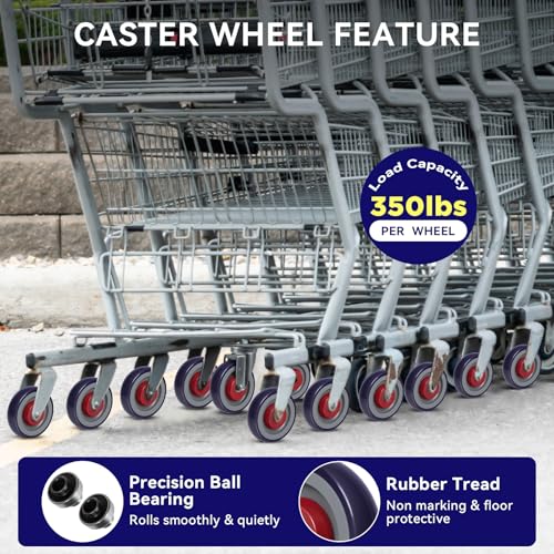 5" Wheels for Cart, 3/8" Axle Shopping Cart Wheels Replacement, Set of 4 Rubber Caster Wheels for Supermarket Grocery Retail Stores (4 Wheel) - style: Purple/Red (3/8'' Bore)