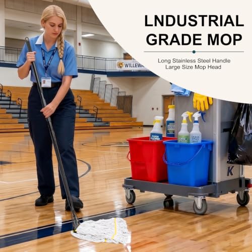 Commercial Industrial Mop,59" Handle,3 Extra Large White Replacement Heads - size: Black Metal Handle + 3 White Heads