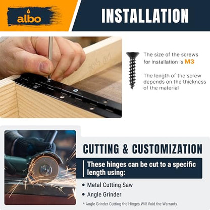 ALBO 30" x 2" Piano Hinge Stainless Steel 304, Black, 2-Pack - color: Black, size: 30 Inch