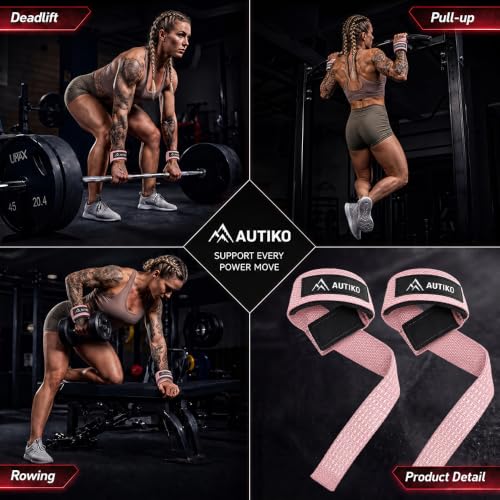 Lifting Straps for Weightlifting Padded Wrist Straps for Gym - color: PINK