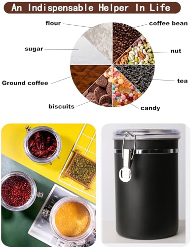 Walktosun Stainless Steel Food Container with Clear Lids Airtight Storage Container Small Canisters Kitchen Pantry Storage for Cereal, Snacks, Candy, Herbs, Spices, Sugar, Tea (1.8L Dark Black) - color: 1.8L Dark Black